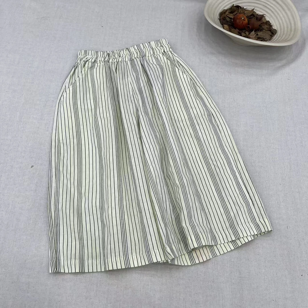 2025夏款儿童萌娃穿搭竖条纹休闲阔腿裤j3198