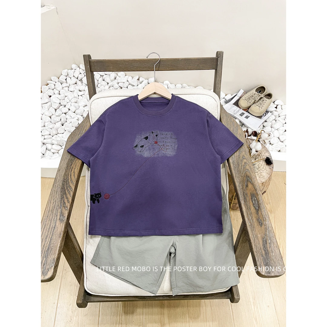 【现现】童装男童刺绣套装2025夏季新款儿童两件套MMT821892