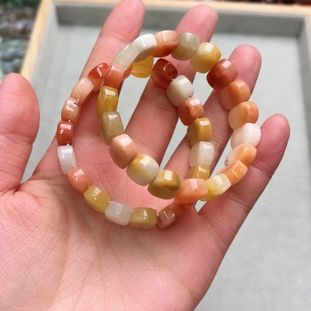 玛瑙/玉髓未镶嵌珠宝半成品10×14金丝玉手牌一圈