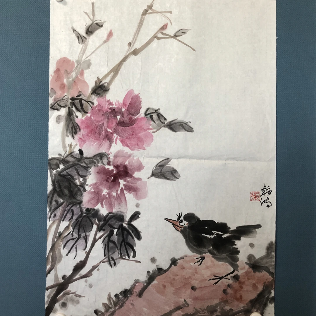 牡丹小鸟水墨写意作品
