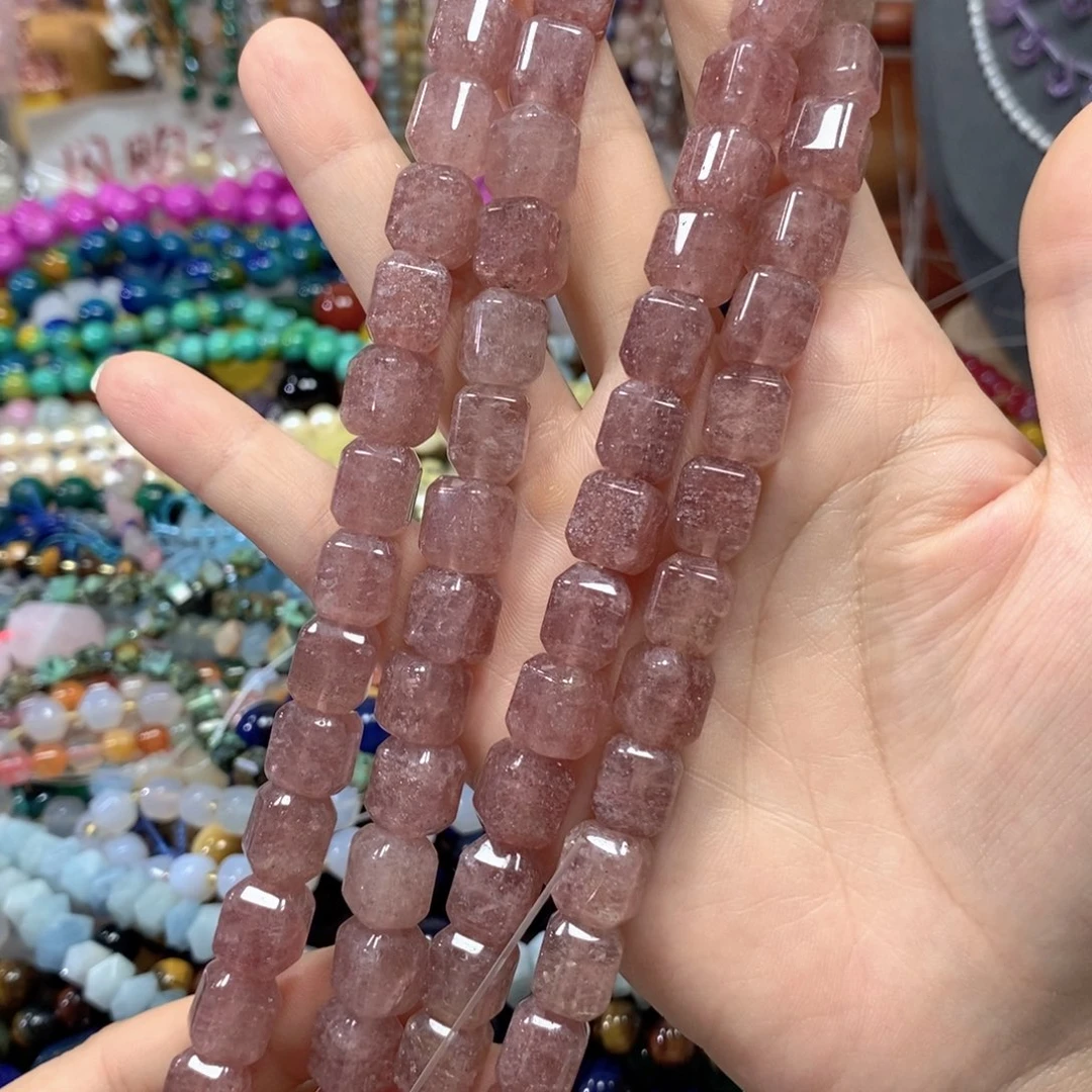 玛瑙/玉髓合金珠宝半成品草莓晶方糖一条卡10mm