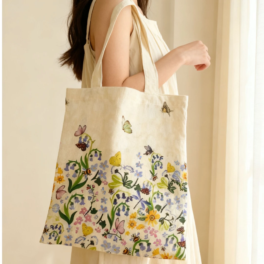 可折叠亚麻诗意花园系列包包单肩包手提挎包百搭文艺中国风环保