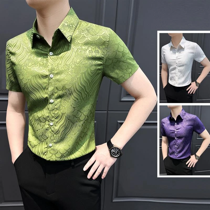 祥云花衬衫短袖男款爆款2025新款痞帅高级感男装夏季修身男士衬衣