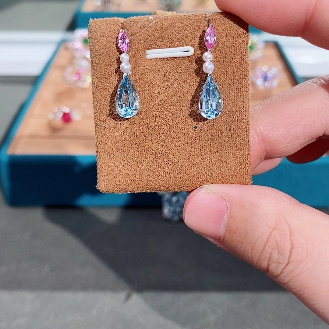 铂Pt950镶嵌耳坠海蓝宝石圣玛利亚3.49克拉