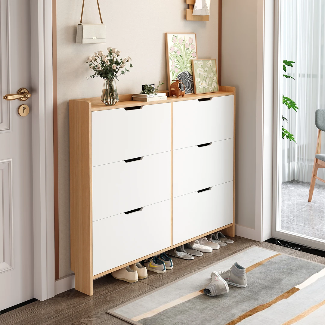 全实木超薄翻斗鞋柜新中式家用门口新款2025爆款入户大容量玄关柜