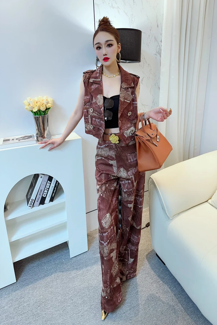 子艳【无腰带】欧货街头风时尚套装长裤洋气夏季薄款牛仔套装