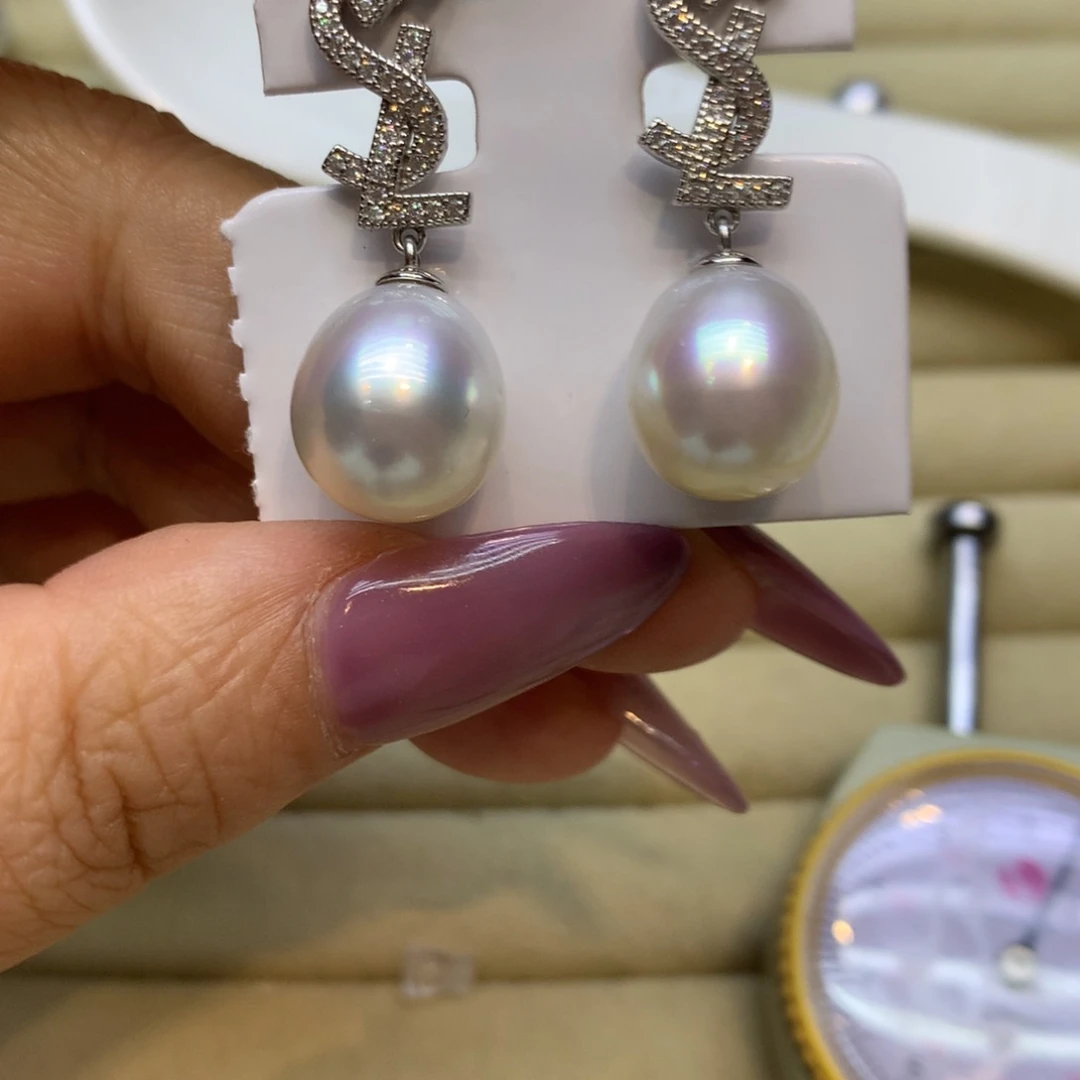 银S925镶嵌耳饰海水珍珠