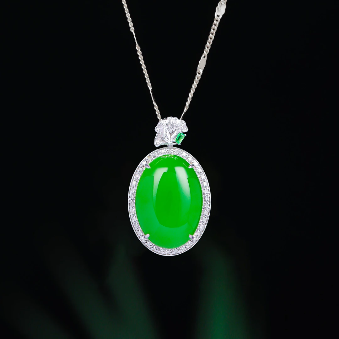 【五周年】毕业级高色18K金镶嵌16*22mm苹果绿大旦面HNZ13457