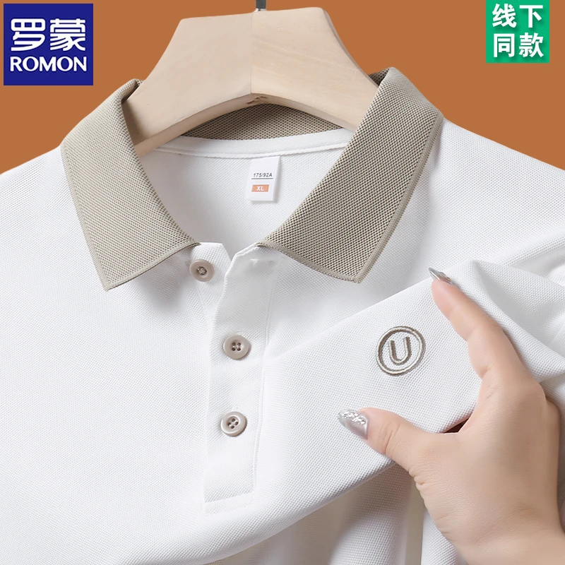 罗蒙中年男士夏季POLO衫翻领透气短袖新款休闲百搭刺绣t恤半袖男