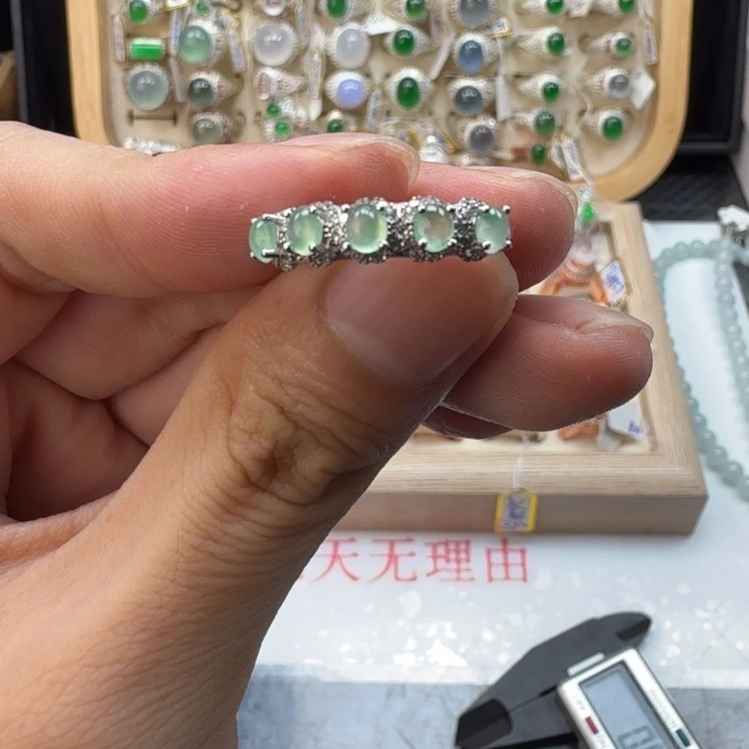 翡翠银S925镶嵌戒指天然缅甸翡翠a货