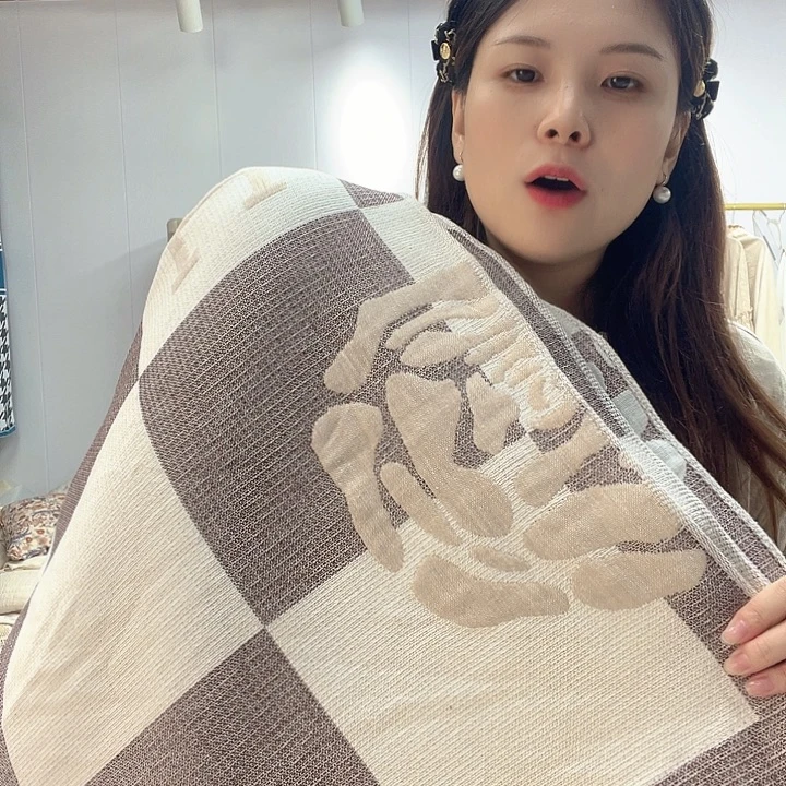 棉亚麻床盖方块玫瑰2.1*2.4
