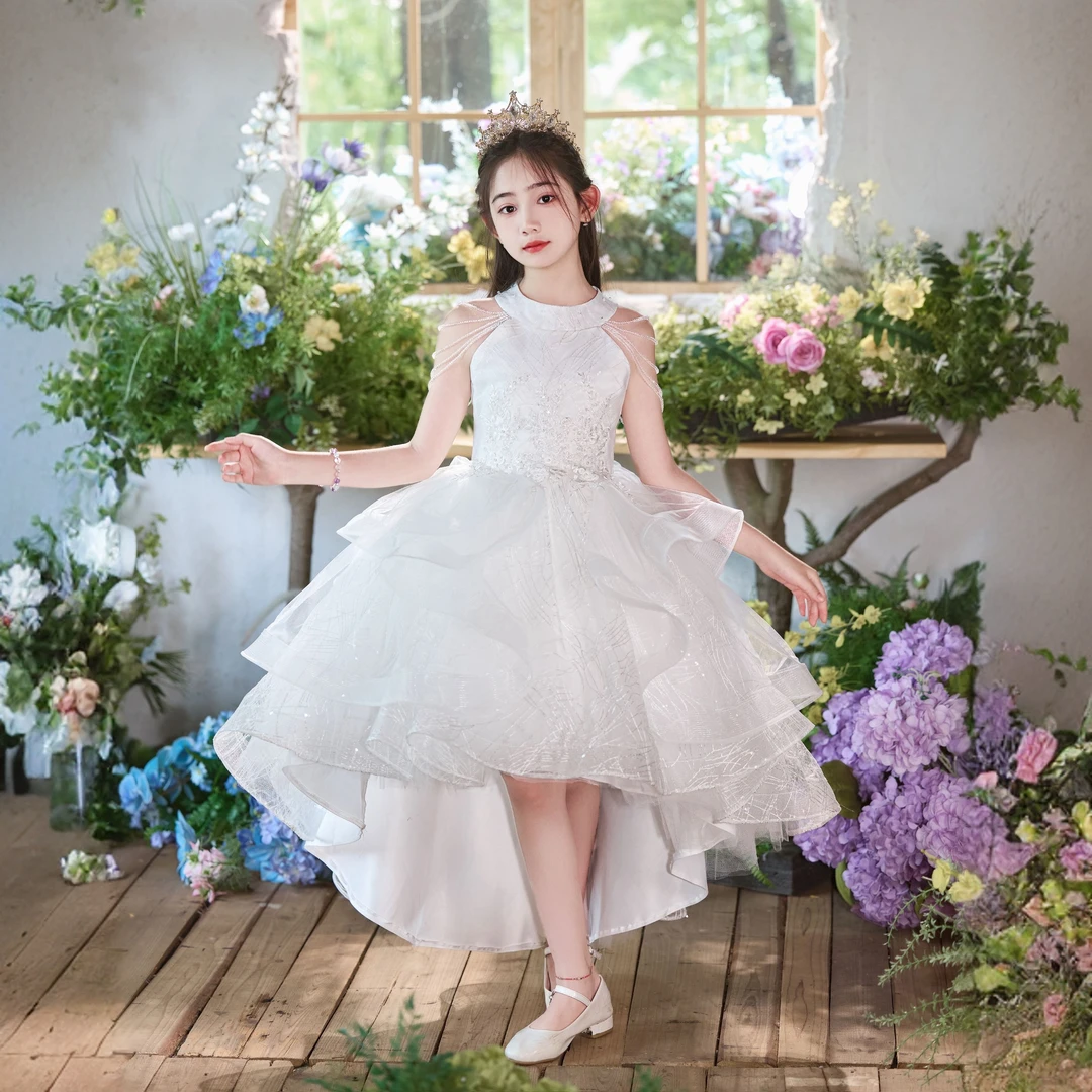 钢琴演奏礼服女童轻奢小众高端演出服儿童小主持人生日花童公主裙