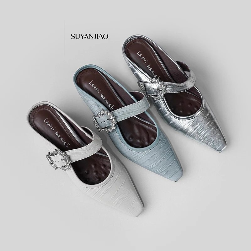 包头一字扣半拖鞋女鞋外穿高级感洋气2025今年流行鞋子百搭轻奢