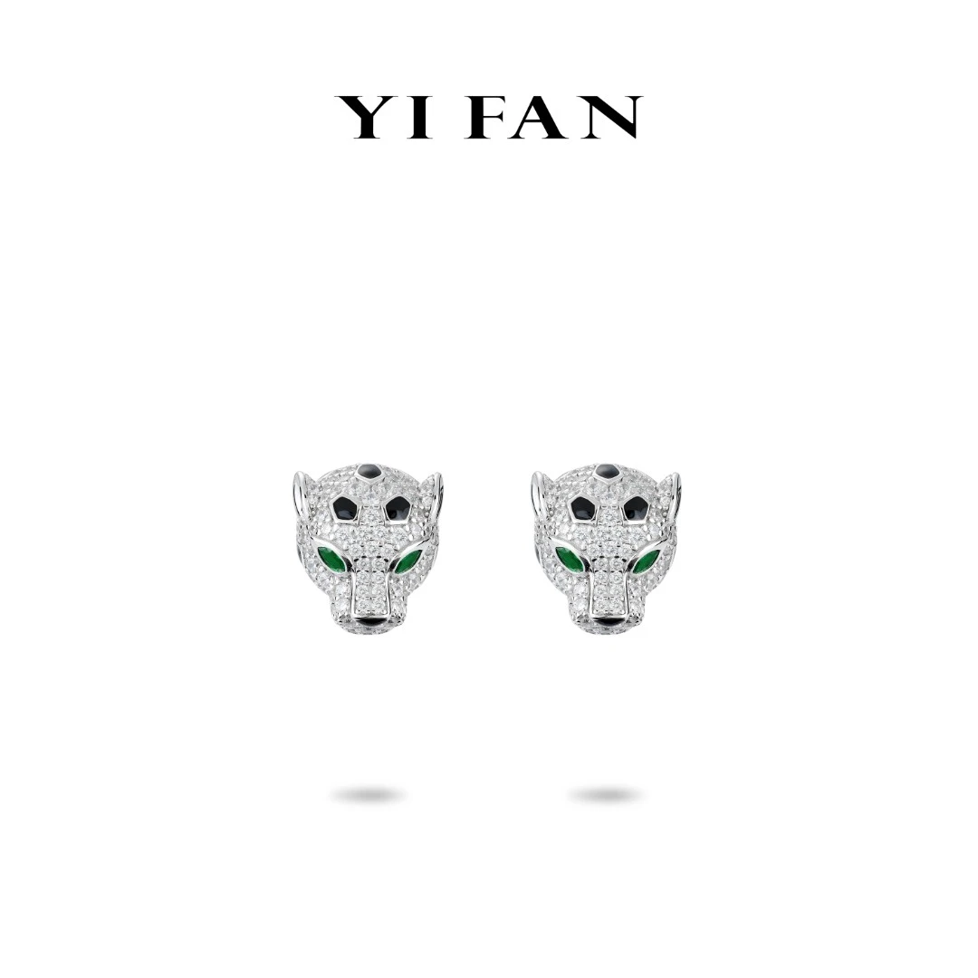 925银合成锆石耳饰 3354-黑白满钻豹子耳环