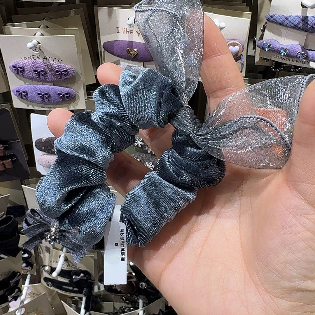 皮质铁合金蓝色丝绒蝴蝶结发圈