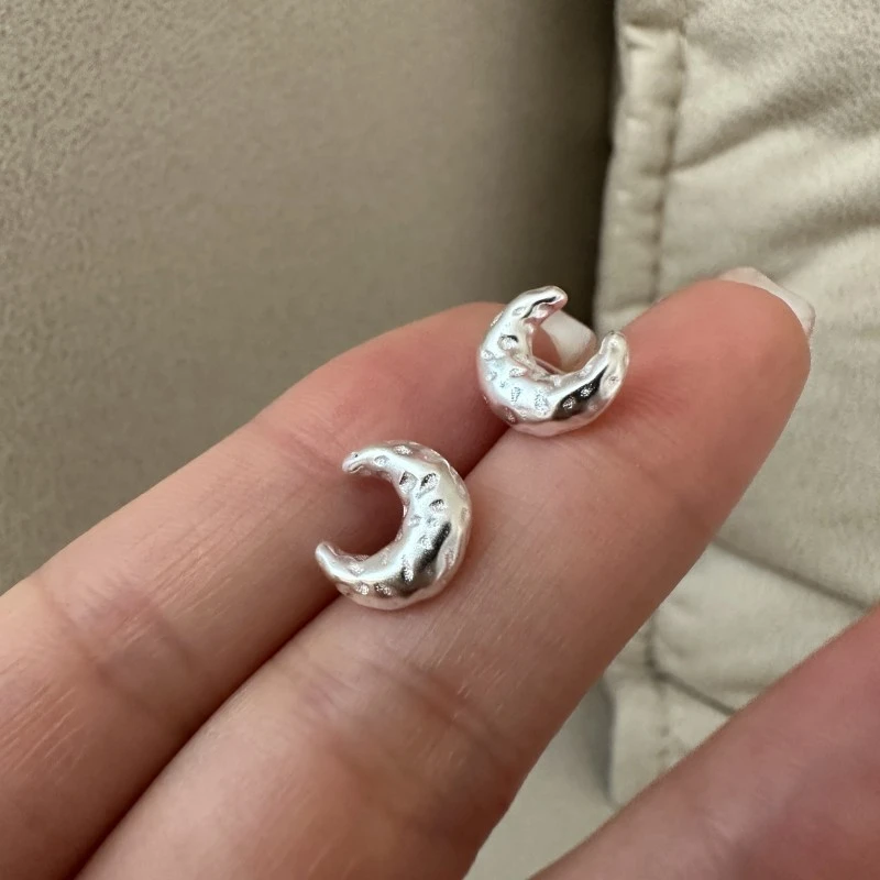 足银玻璃耳饰S925简约月亮耳钉女ins小巧小众独特个性轻奢百搭耳