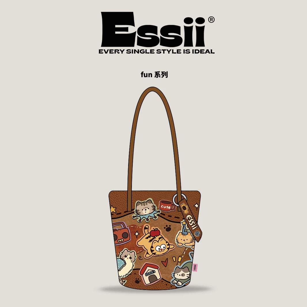 完美款款皮革小猫原创时尚休闲手提单肩可斜挎长水桶女士帆布包包