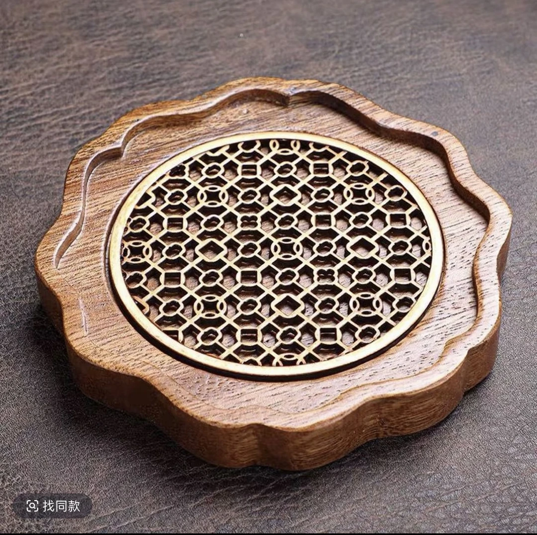 南美胡桃木浪花杯垫壶承-14*2cm