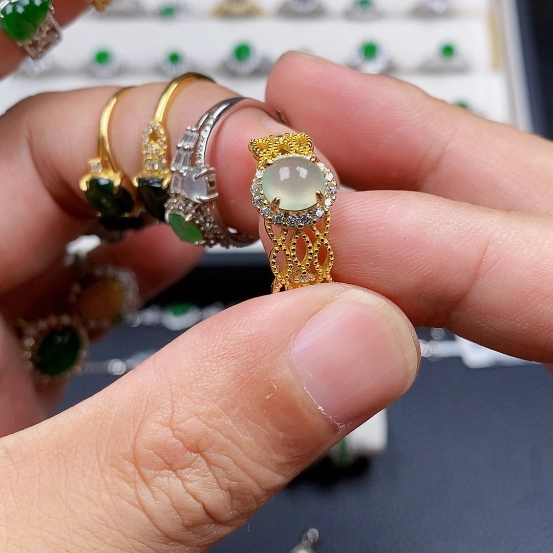 银S925镶嵌戒指翡翠戒指