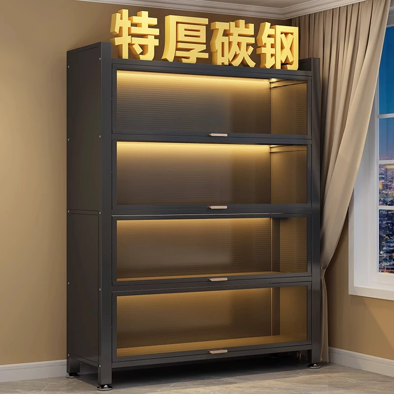 芒达家用收纳柜钢制储物柜卧室书柜客厅阳台落地多层多层置物柜子