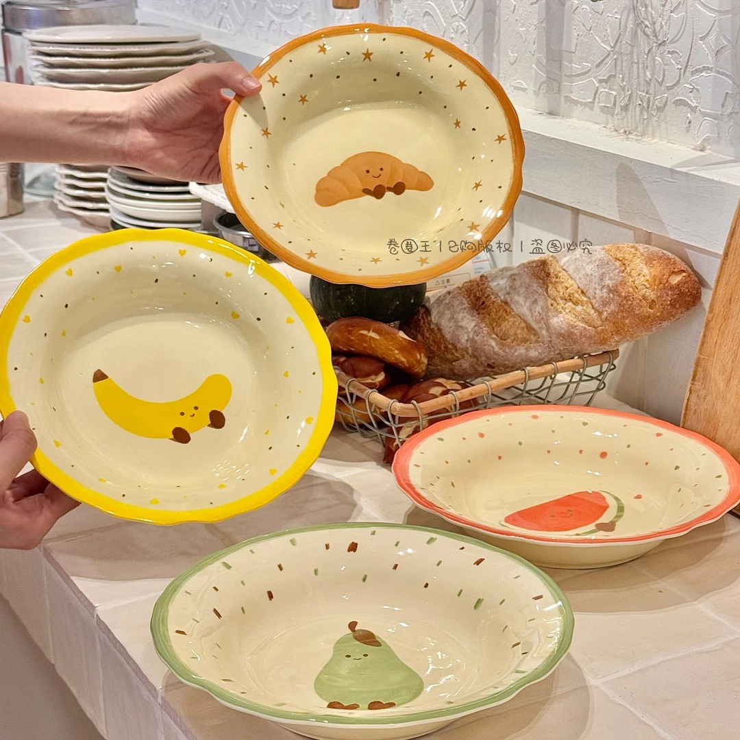水果可颂陶瓷盘子家用菜盘2025新款高颜值小红书同款餐具甜品盘NX