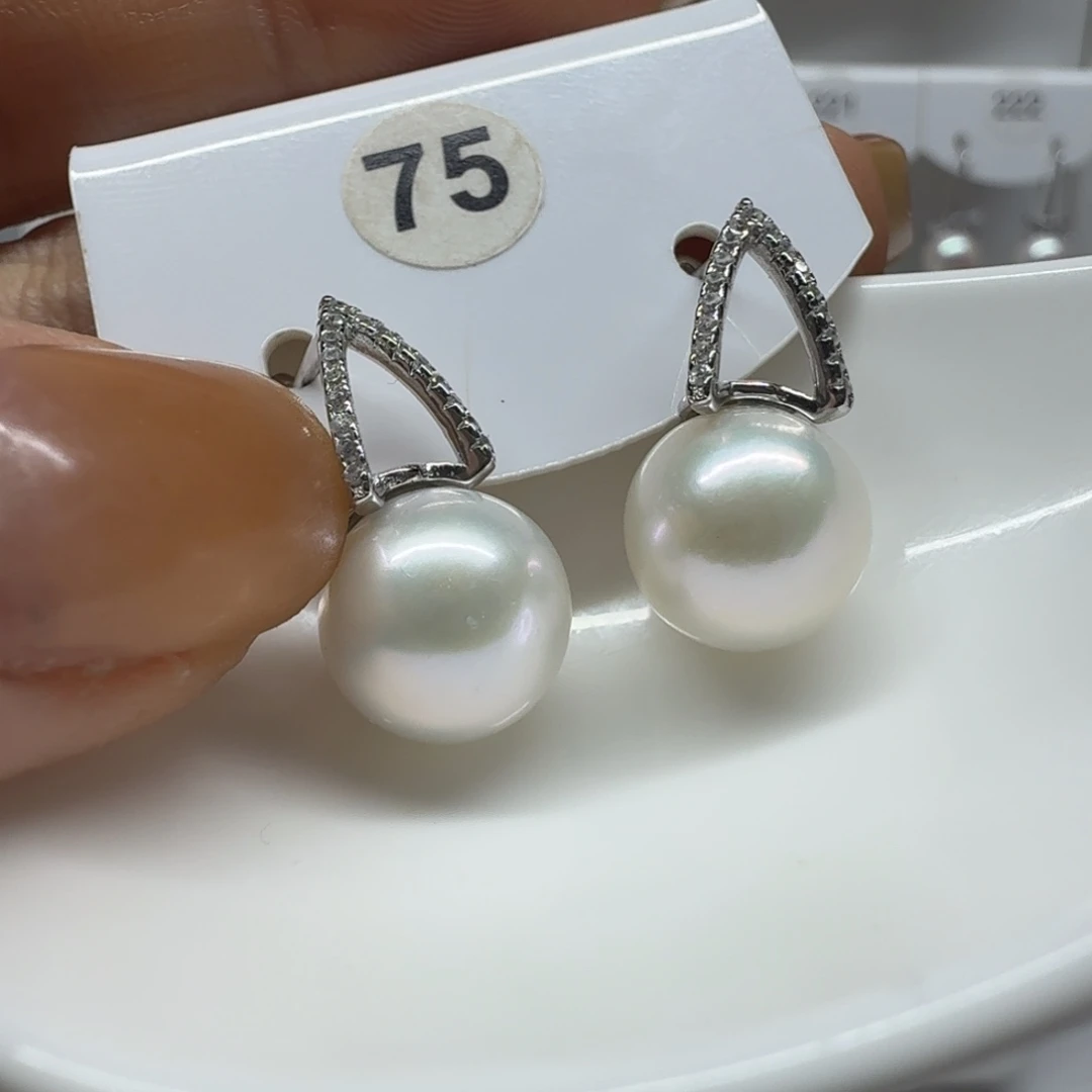 银S925镶嵌耳饰淡水珍珠珍珠