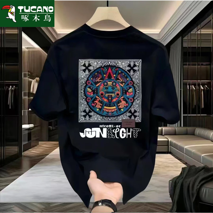 啄木鸟夏季男士纯棉短袖T恤新款2025爆款休闲时尚圆领全棉半袖ins