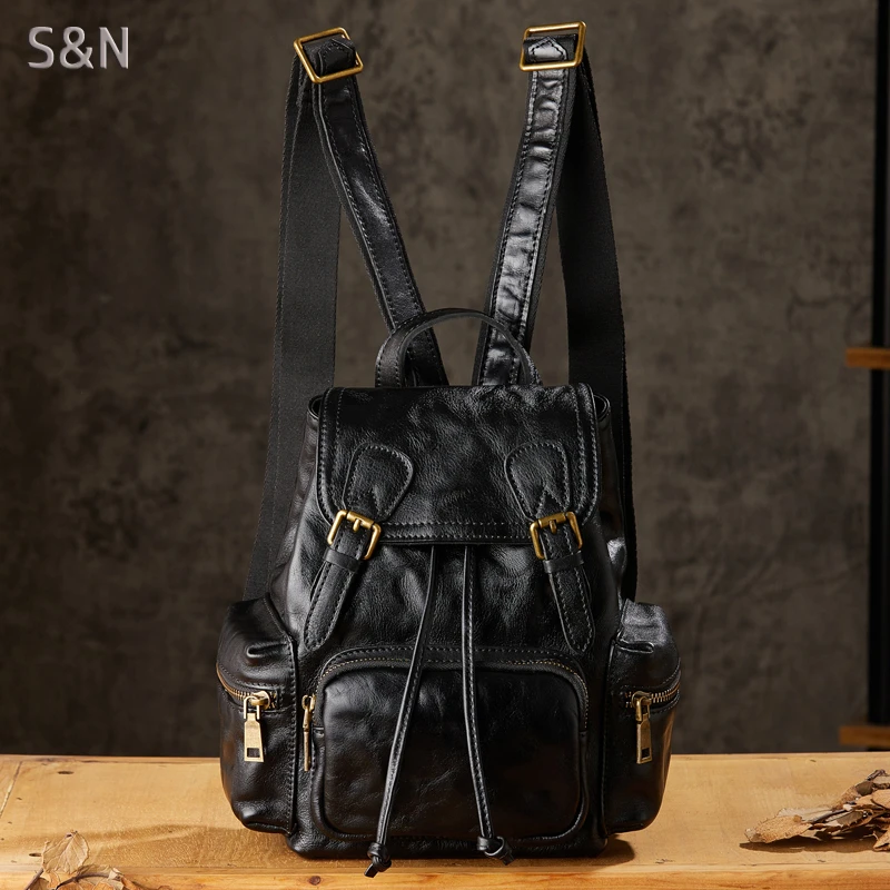 手工原创植鞣牛皮休闲女双肩包时尚百搭头层牛皮背包真皮女包书包