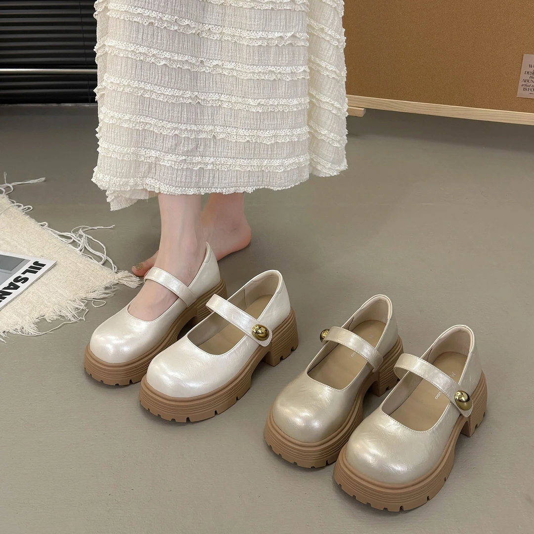 【芙俪兰】春夏季百搭一字扣带圆头玛丽珍鞋厚底单鞋小皮鞋女鞋