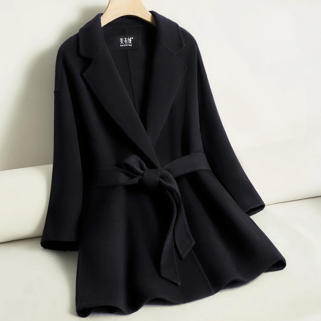 小个子黑色双面羊绒大衣女短款2025年新款反季高端韩版羊毛呢外套