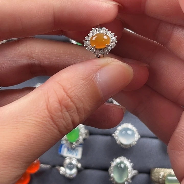 翡翠银S925镶嵌戒指缅甸A货翡翠