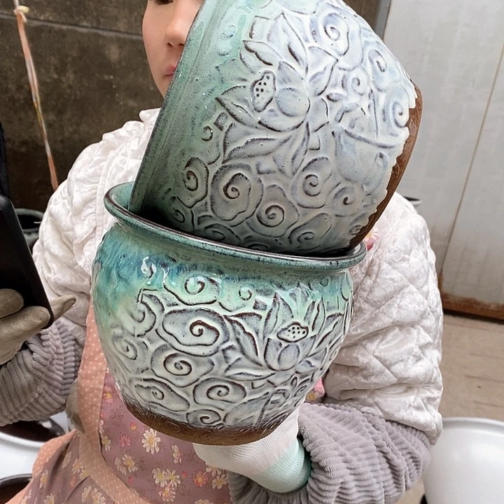 紫砂花盆瑕疵口20高16瑕疵