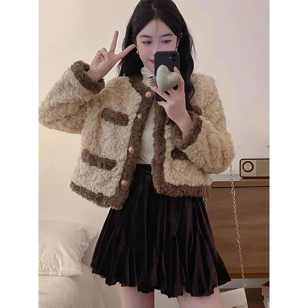 【奥莱撤柜】小香风外套女2025新款秋冬高级感小个子厚加绒短款皮毛