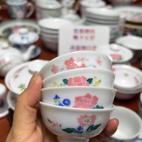 醴陵高温瓷釉下工艺东方红一组毛瓷碗