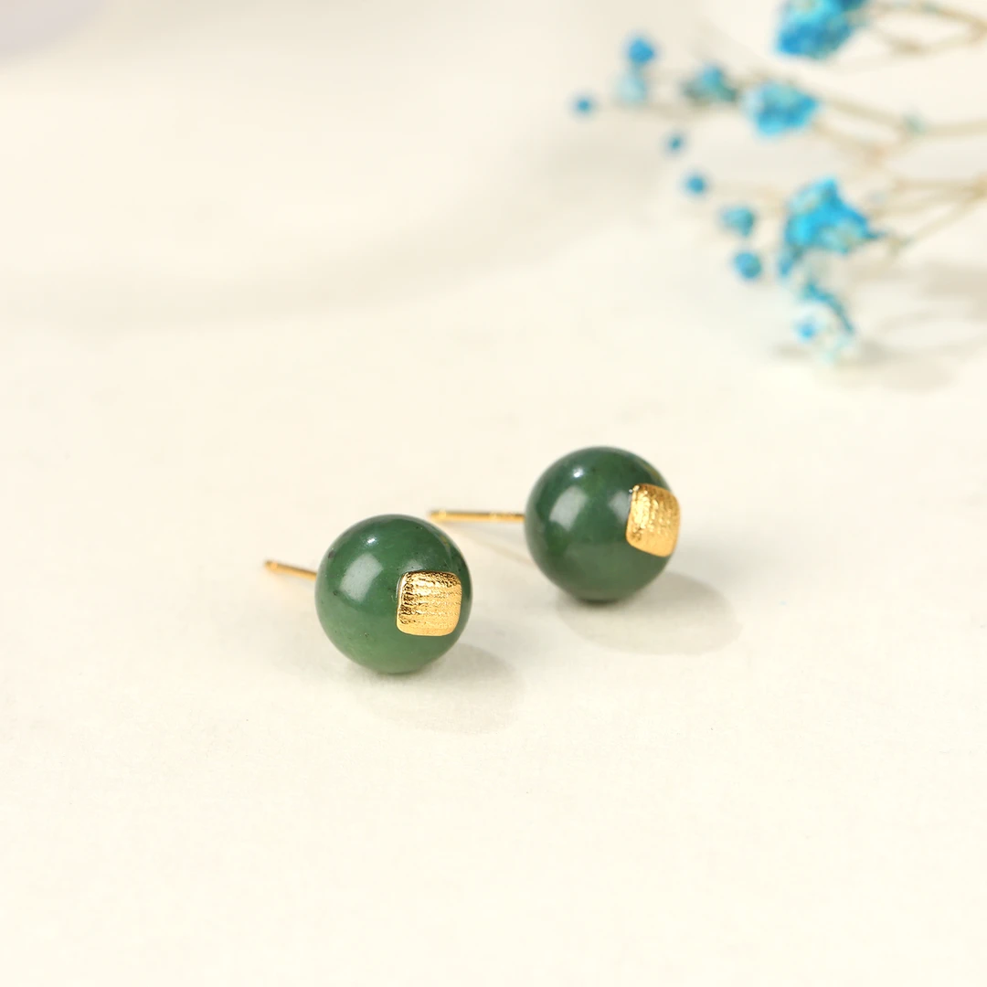 HW【麦子家族】天然和田玉耳饰S925银气质时尚百搭多样性发1 D0991