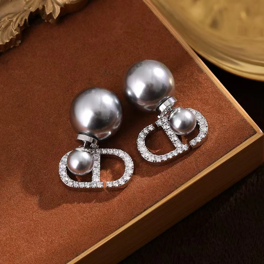 铜合金合成锆石耳饰 C10023---韦雪同款猪鼻子两戴珠珠耳环