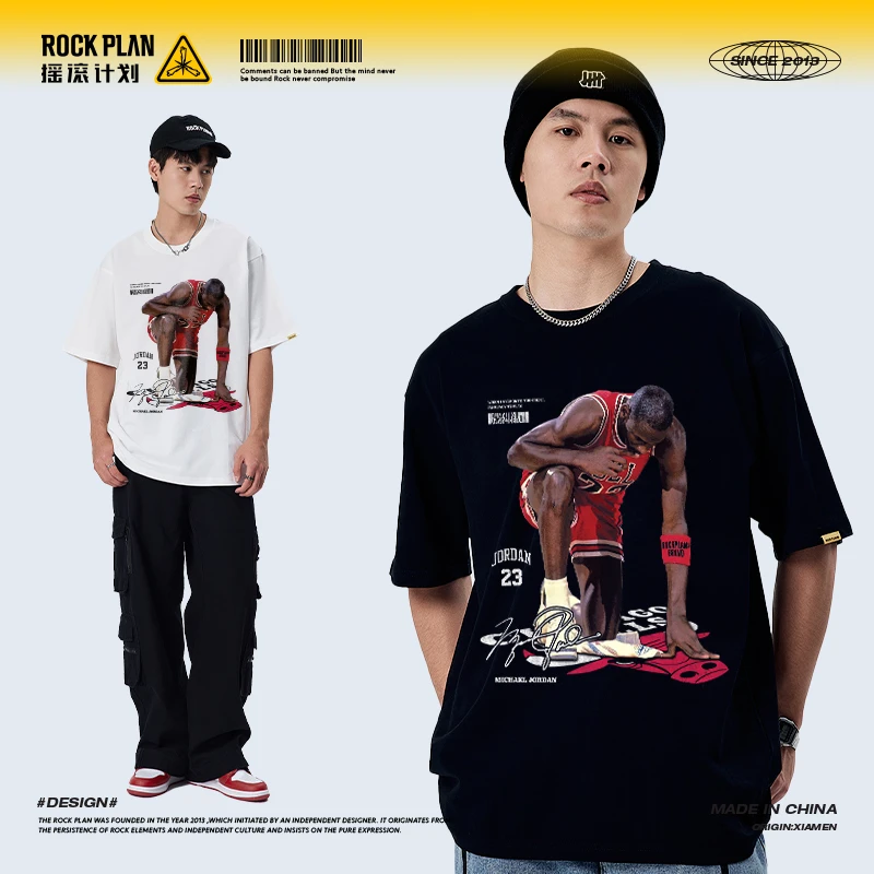 摇滚计划永远的神MJ美式复古潮牌秋冬男女同款纯棉做旧短袖