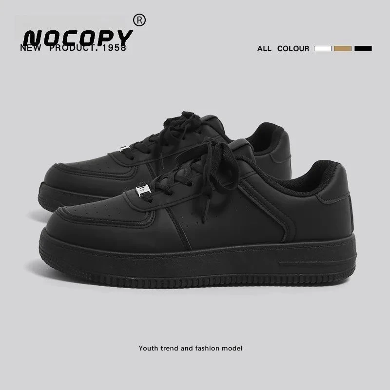 鸿星官网尓克男鞋全黑厚底黑色板鞋潮流百搭鞋子男士运动休闲黑鞋