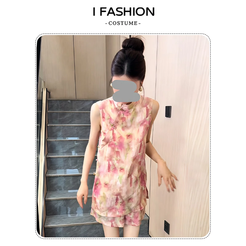 小个子中式国风套装女2025年夏季新款气质显瘦盘扣上衣短裤两件套