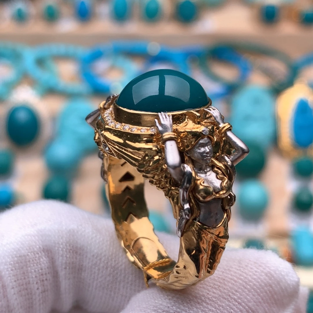 绿松石18K金镶嵌珠宝奇石