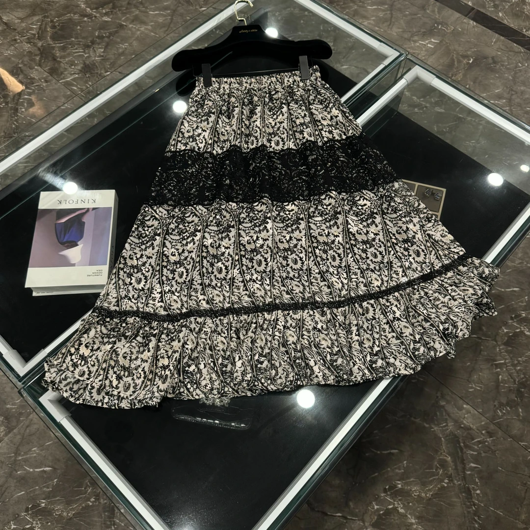 2025新款设计感蕾丝拼接高级感高腰显瘦半身裙-25822