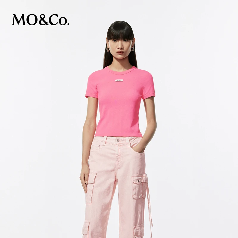 【小余专属】MOCO夏织唛标志短袖正肩修身短款薄款T恤MBD2SWT001