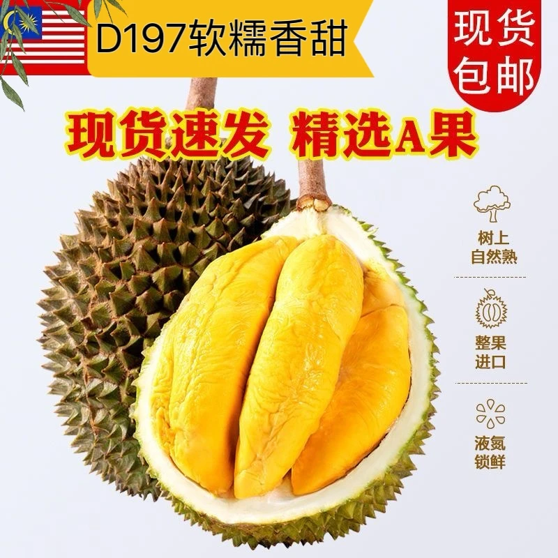 【速发】马来西亚液氮冷冻进口D197猫山王榴莲整果冷链速发顺丰包邮