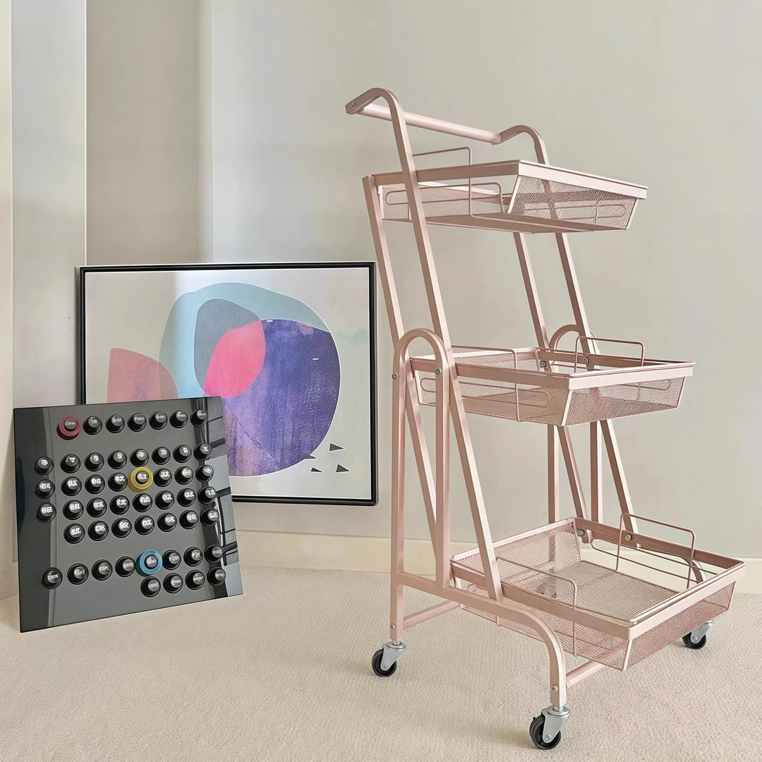 ins风碳钢折叠小推车多功能厨房收纳置物架落地可旋转多层收纳架