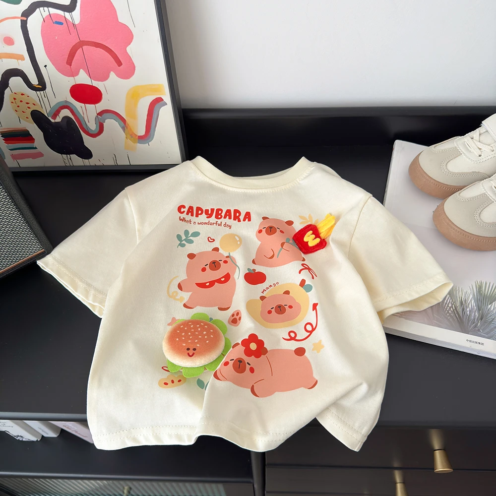（亲子装）2025新款儿童时尚印花立体玩偶百搭休闲短袖卡通T恤纯棉