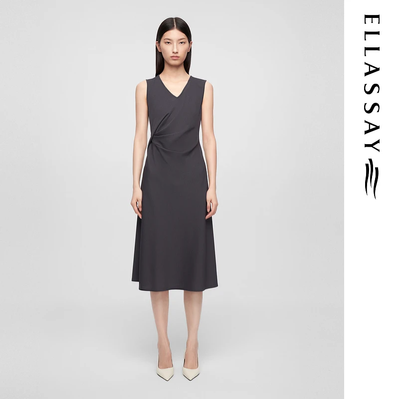 ELLASSAY歌力思2025夏季新款气质通勤V领连衣裙女EWE362Y04800