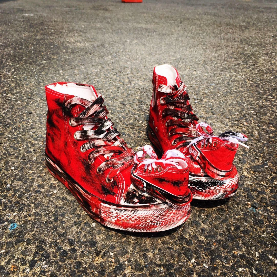 GHBH趣味搞怪涂鸦做旧情侣鞋系带帆布鞋鞋上鞋亲子鞋脏脏鞋涂鸦