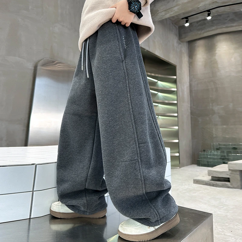 男童加绒加厚裤子2025新款中大童一体绒韩版慵懒宽松休闲百搭裤