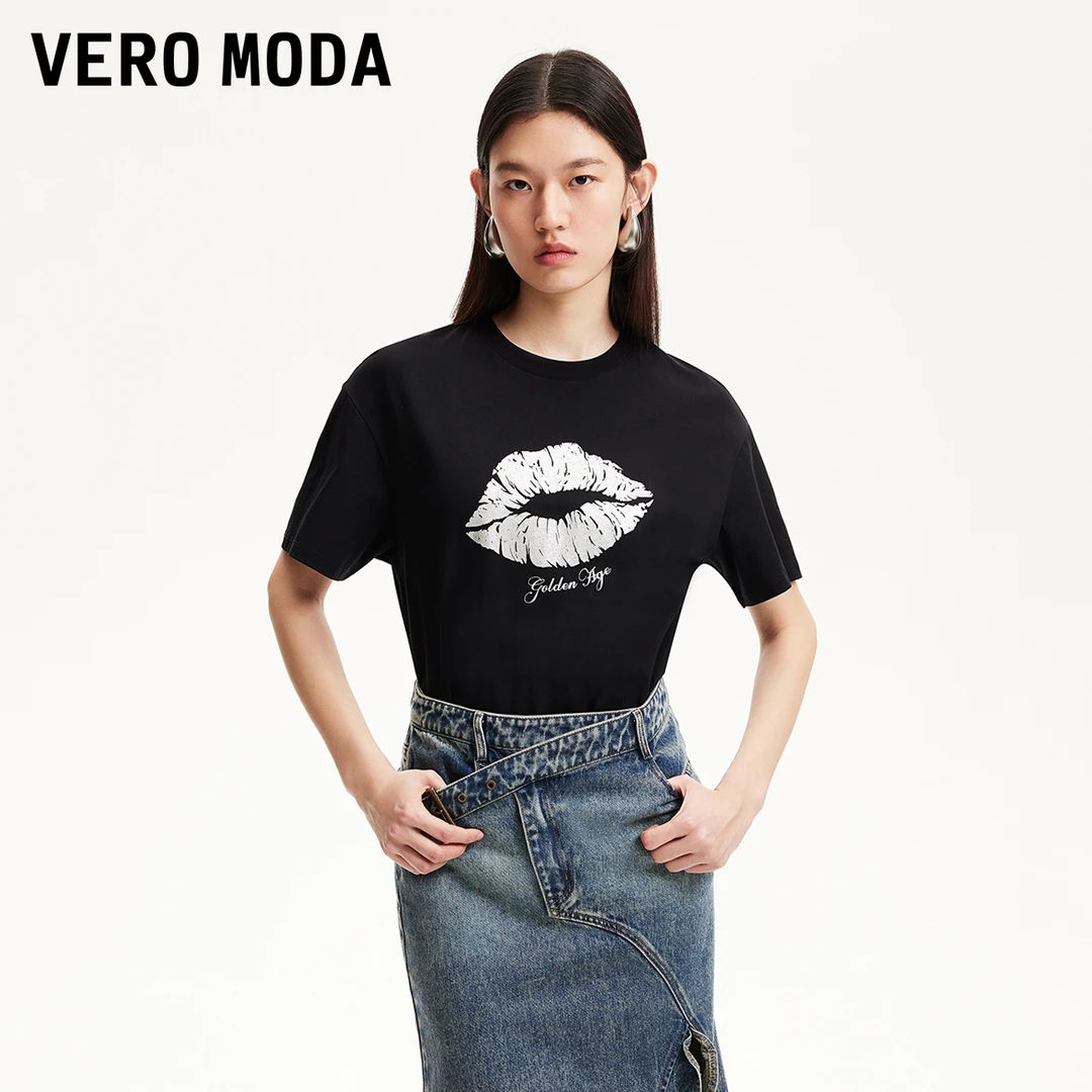 【大叔专属】Vero ModaT恤亮闪印花圆领显瘦百搭325101019