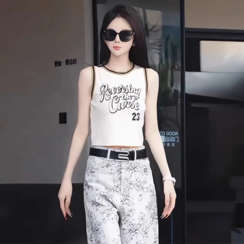 美式复古高级感无袖背心女2025夏季新款时髦洋气字母印花短款上衣